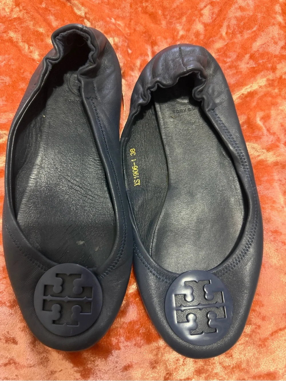 Tory Burch Navy Leather Logo Ballet Flats- Size 8.5 39